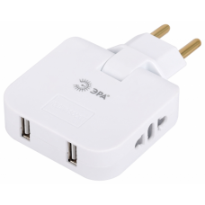 Разветвитель эл. ЭРА SPF-2-FL-USB поворот. на 2 роз.+2 USB 10А белый Б0069089