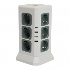 Удлинитель 12-мест с/з 3*1 1,5м/3USB A+1C бело-серый STEKKER