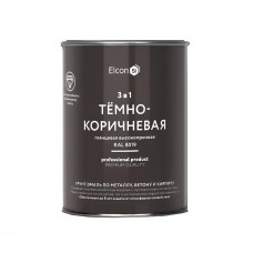 Грунт-эмаль по ржавчине Элкон 3в1 глянц.темн коричневая 0,8кг.